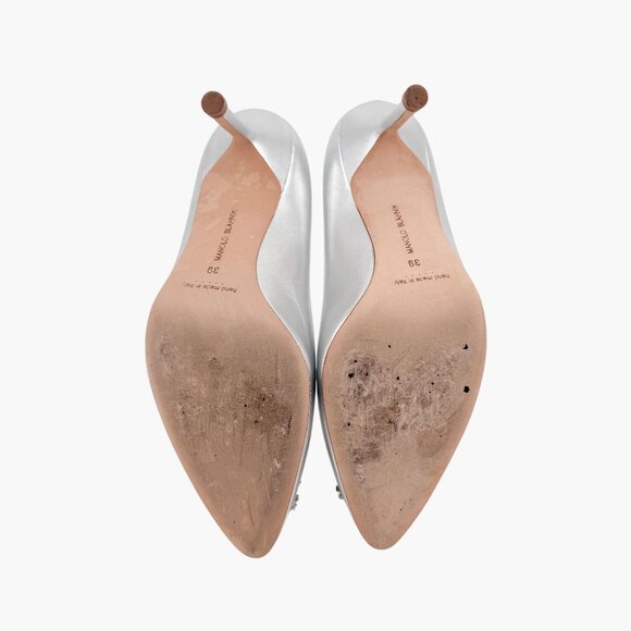 Manolo Blahnik Hangisi Pumps Heels Silver Size 39 US 9 Women Crystal Buckle - Picture 14 of 15